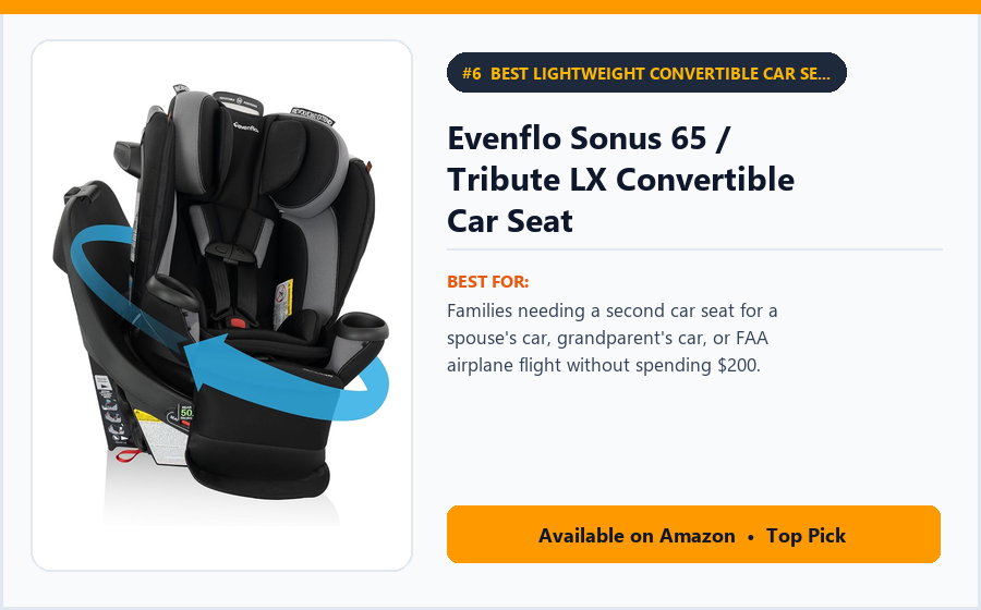 Evenflo Sonus 65 / Tribute LX Convertible Car Seat - Best Lightweight Convertible Car Seat Under $110 for Travel & Grandparents (best convertible car seats under $250)