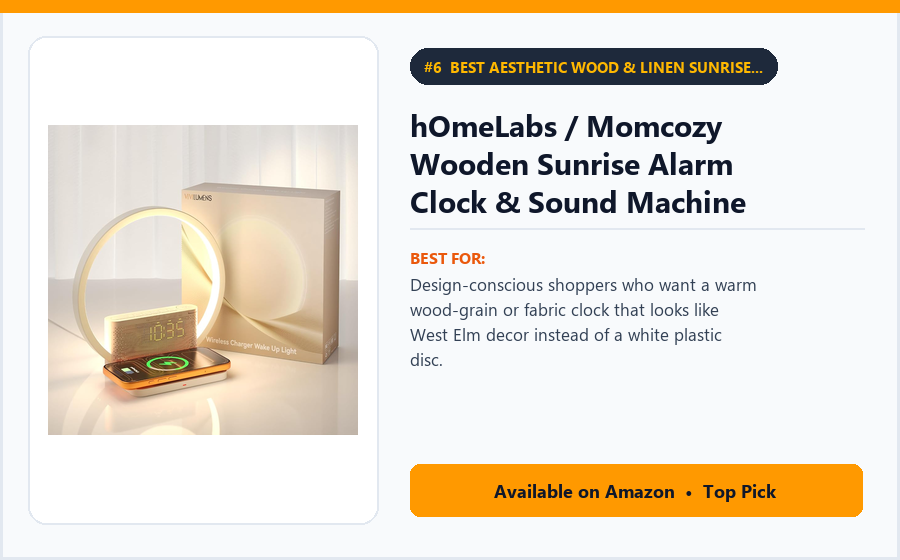 hOmeLabs / Momcozy Wooden Sunrise Alarm Clock & Sound Machine - Best Aesthetic Wood & Linen Sunrise Alarm Clock for Nightstands (best sunrise alarm clocks under $100)