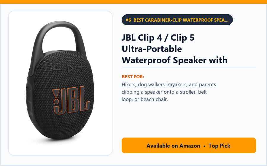 JBL Clip 4 / Clip 5 Ultra-Portable Waterproof Speaker with Integrated Carabiner - Best Carabiner-Clip Waterproof Speaker for Backpacks & Hiking Under $60 (best portable Bluetooth speakers under $60)
