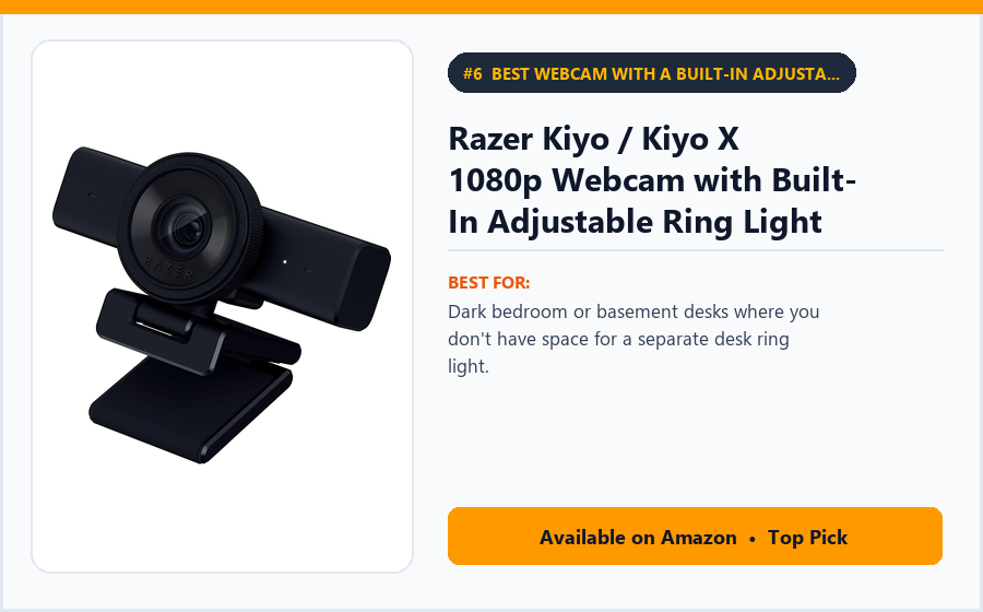 Razer Kiyo / Kiyo X 1080p Webcam with Built-In Adjustable Ring Light - Best Webcam with a Built-In Adjustable Ring Light Under $65 (best webcams under $100)