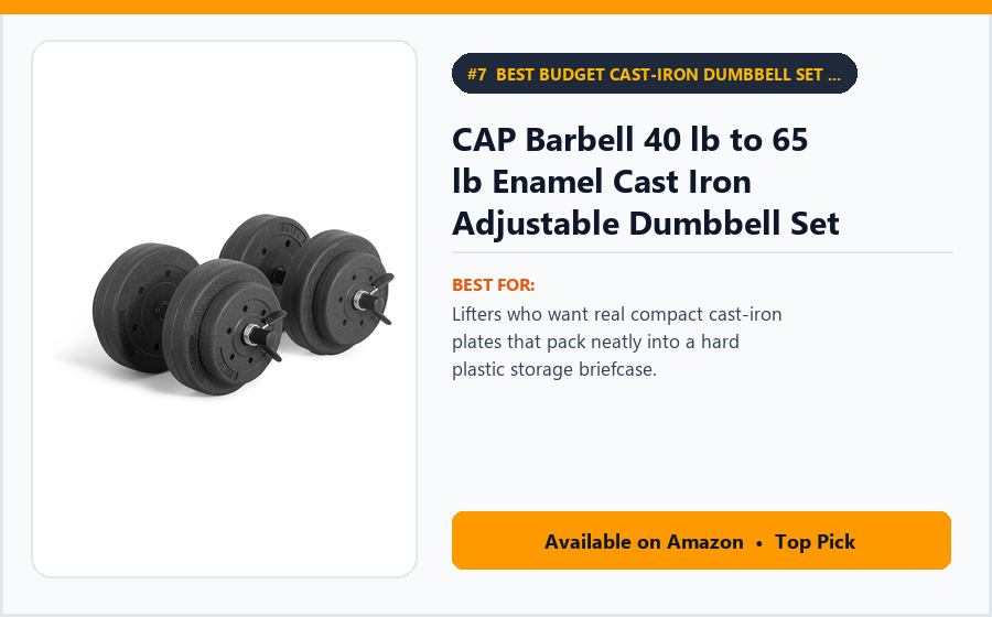 CAP Barbell 40 lb to 65 lb Enamel Cast Iron Adjustable Dumbbell Set with Case - Best Budget Cast-Iron Dumbbell Set with Storage Case (best adjustable dumbbells under $200)