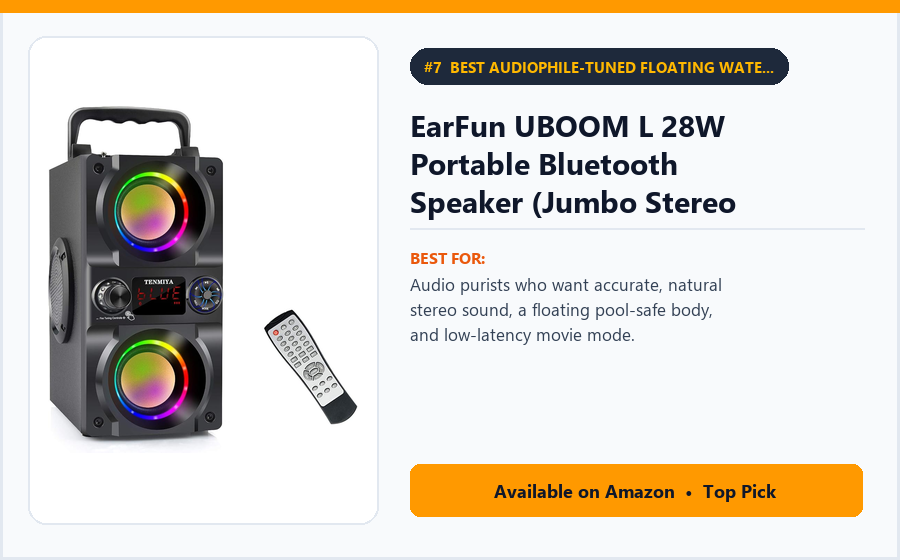 EarFun UBOOM L 28W Portable Bluetooth Speaker (Jumbo Stereo Tuning) - Best Audiophile-Tuned Floating Waterproof Speaker Under $60 (best portable Bluetooth speakers under $60)