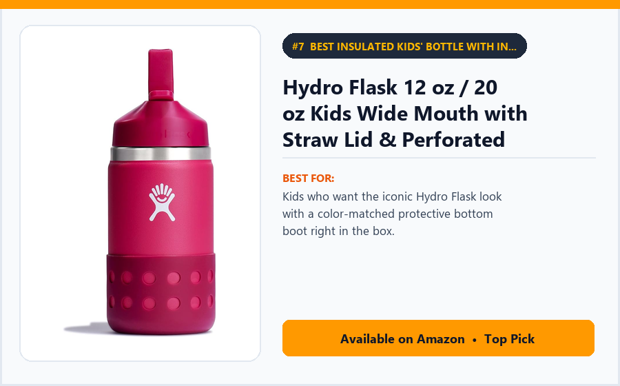 Hydro Flask 12 oz / 20 oz Kids Wide Mouth with Straw Lid & Perforated Boot - Best Insulated Kids' Bottle with Included Protective Boot (On Promo Under $25) (best kids water bottles for school)