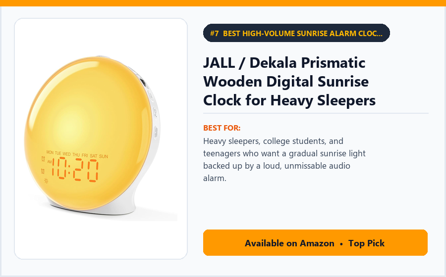 JALL / Dekala Prismatic Wooden Digital Sunrise Clock for Heavy Sleepers (Loud Dual Alarm) - Best High-Volume Sunrise Alarm Clock for Heavy Sleepers & Teens Under $40 (best sunrise alarm clocks under $100)