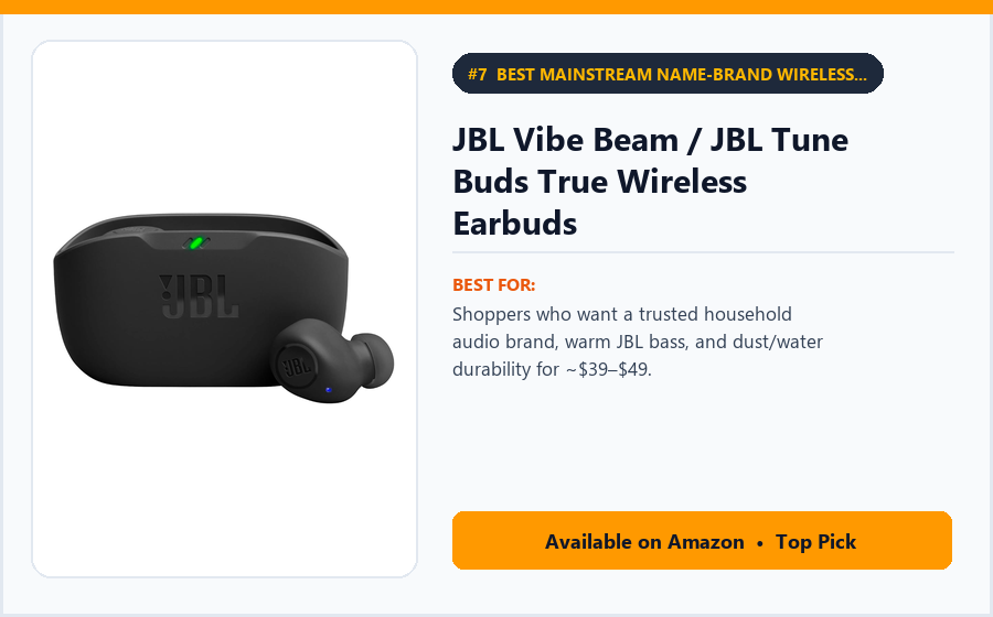 JBL Vibe Beam / JBL Tune Buds True Wireless Earbuds - Best Mainstream Name-Brand Wireless Earbuds Under $50 (best wireless earbuds under $75)