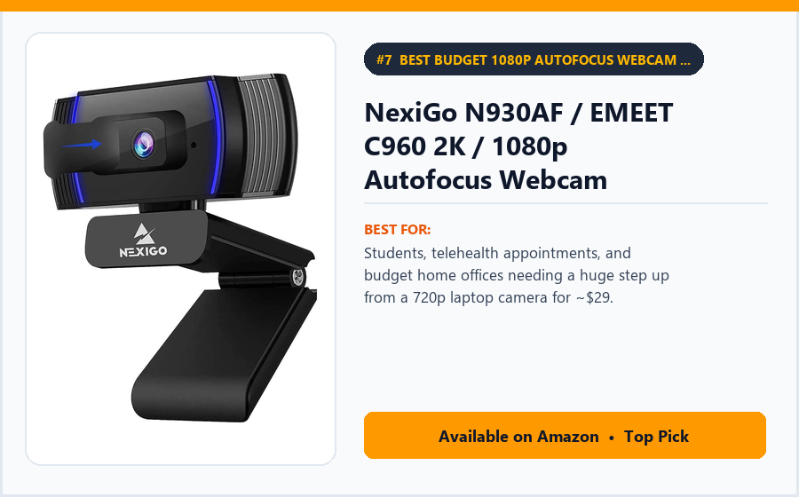NexiGo N930AF / EMEET C960 2K / 1080p Autofocus Webcam - Best Budget 1080p Autofocus Webcam Under $35 (best webcams under $100)