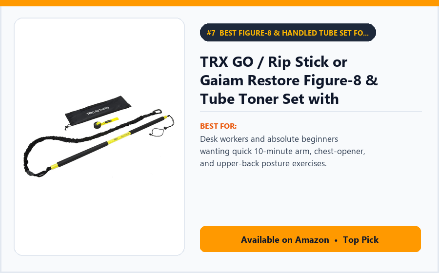 TRX GO / Rip Stick or Gaiam Restore Figure-8 & Tube Toner Set with Guide - Best Figure-8 & Handled Tube Set for Beginner Arms, Shoulders & Posture (best resistance bands for beginners)