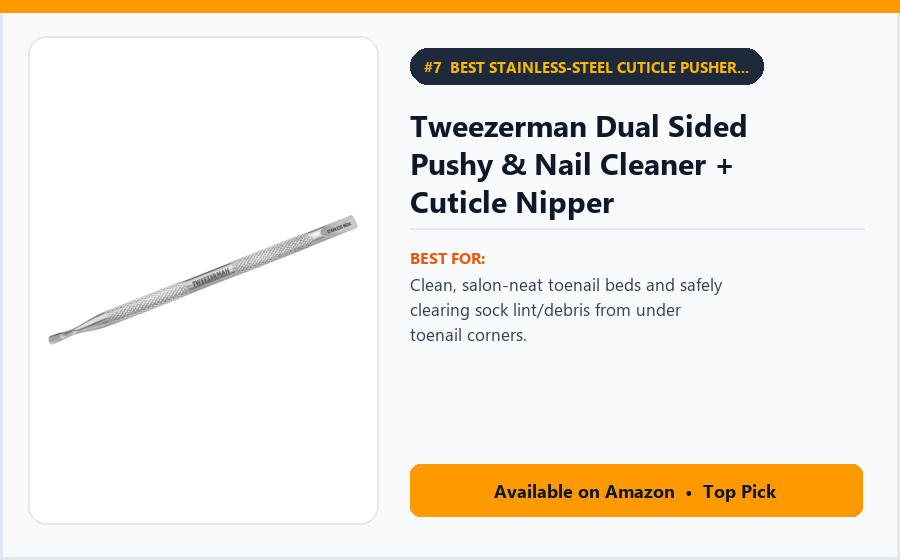 Tweezerman Dual Sided Pushy & Nail Cleaner + Cuticle Nipper - Best Stainless-Steel Cuticle Pusher & Toenail Cleaner Under $22 (best at-home pedicure tools)