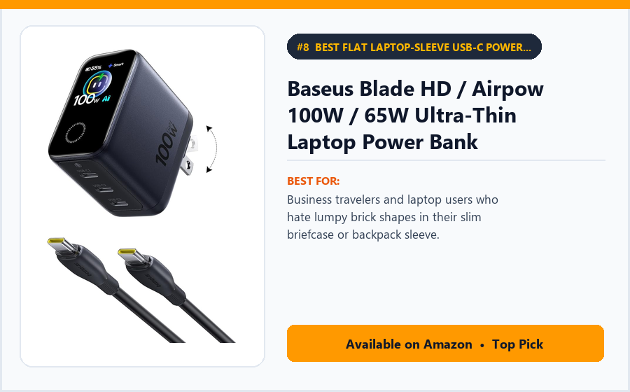 Baseus Blade HD / Airpow 100W / 65W Ultra-Thin Laptop Power Bank - Best Flat Laptop-Sleeve USB-C Power Bank (On Promo Under $50) (best USB-C power banks under $50)
