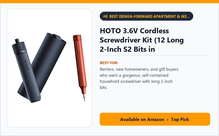HOTO 3.6V Cordless Screwdriver Kit (12 Long 2-Inch S2 Bits in Cylindrical Pod Case) - Best Design-Forward Apartment & IKEA Assembly Screwdriver Kit Under $45 (best electric screwdrivers under $60)