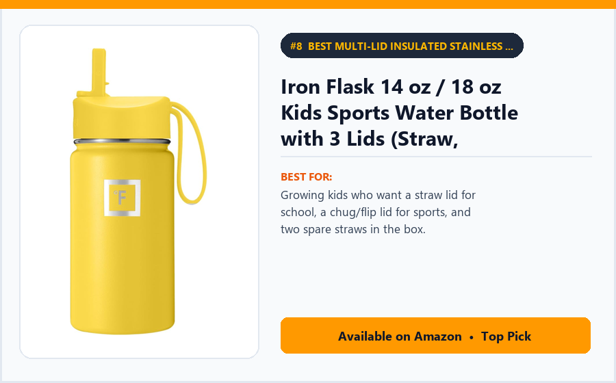 Iron Flask 14 oz / 18 oz Kids Sports Water Bottle with 3 Lids (Straw, Flip, Handle) - Best Multi-Lid Insulated Stainless Kids' Bottle Under $20 (best kids water bottles for school)