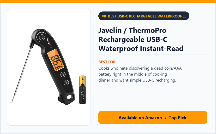 Javelin / ThermoPro Rechargeable USB-C Waterproof Instant-Read Thermometer (TP605) - Best USB-C Rechargeable Waterproof Instant-Read Meat Thermometer Under $25 (best solar motion sensor lights under $50)