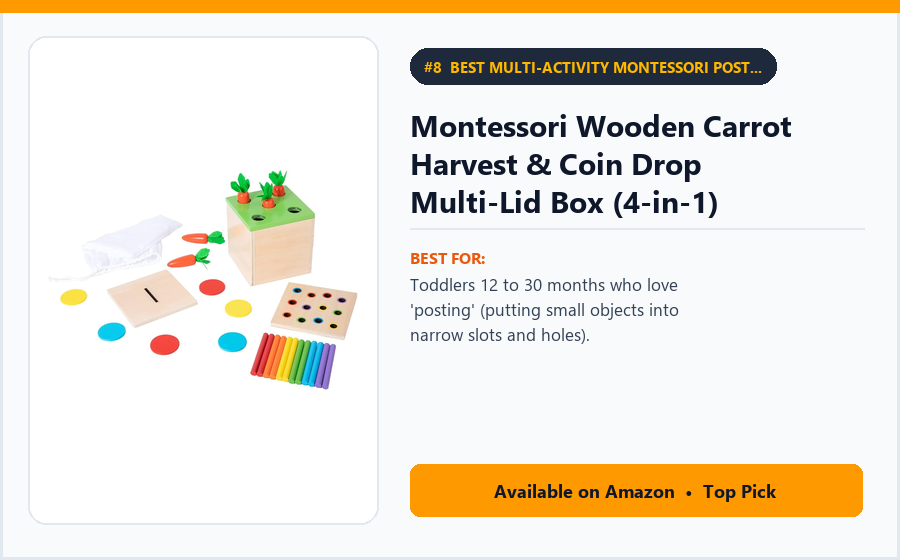 Montessori Wooden Carrot Harvest & Coin Drop Multi-Lid Box (4-in-1) - Best Multi-Activity Montessori Posting & Carrot Harvest Box Under $28 (best Montessori toys for toddlers)