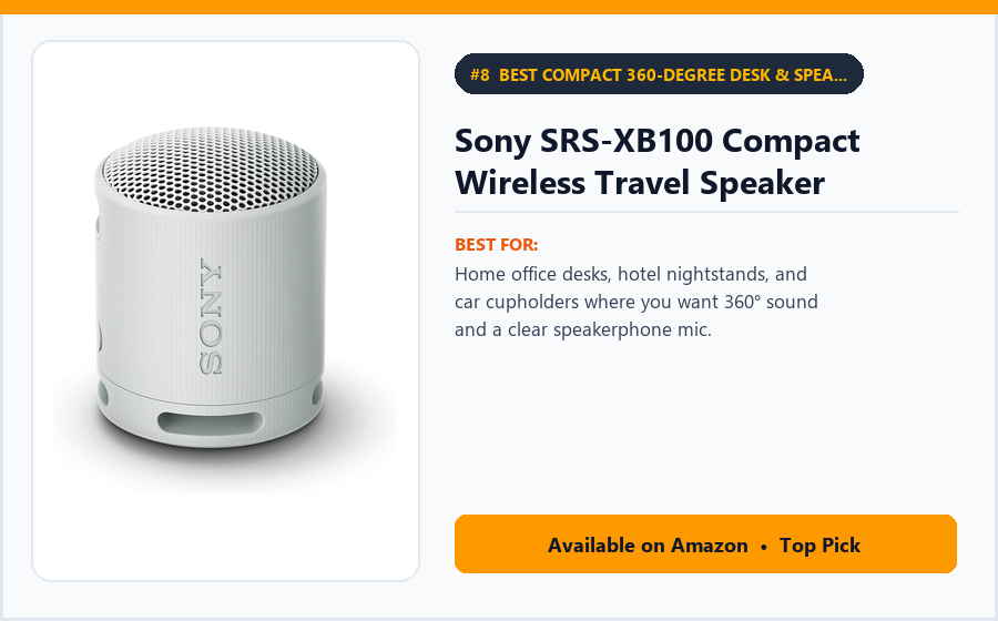 Sony SRS-XB100 Compact Wireless Travel Speaker - Best Compact 360-Degree Desk & Speakerphone Cylinder Under $50 (best portable Bluetooth speakers under $60)