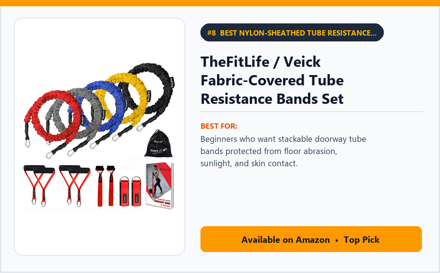TheFitLife / Veick Fabric-Covered Tube Resistance Bands Set (Anti-Break Nylon Sleeve) - Best Nylon-Sheathed Tube Resistance Band Set (Zero Latex Skin Contact) (best resistance bands for beginners)
