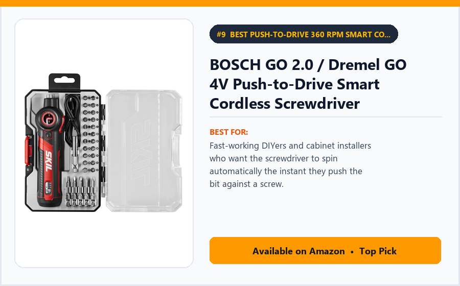 BOSCH GO 2.0 / Dremel GO 4V Push-to-Drive Smart Cordless Screwdriver - Best Push-to-Drive 360 RPM Smart Cordless Screwdriver Under $55 (best electric screwdrivers under $60)