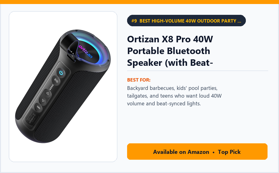 Ortizan X8 Pro 40W Portable Bluetooth Speaker (with Beat-Synced LED Lights) - Best High-Volume 40W Outdoor Party Speaker with LED Lights Under $50 (best portable Bluetooth speakers under $60)