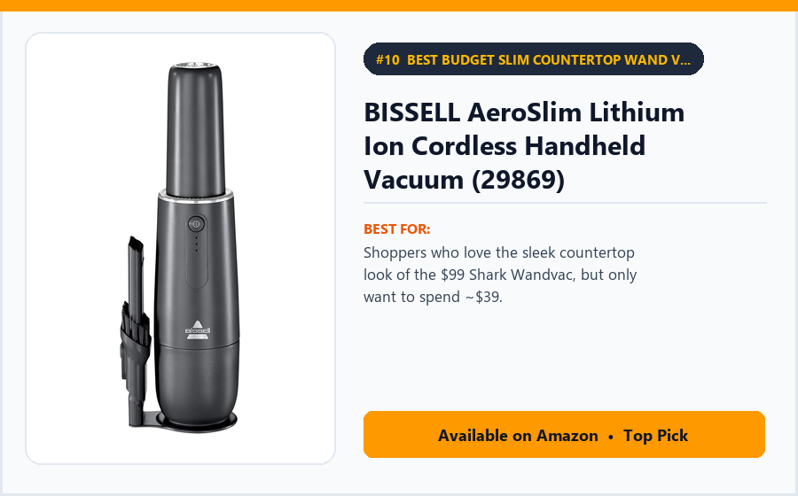 BISSELL AeroSlim Lithium Ion Cordless Handheld Vacuum (29869) - Best Budget Slim Countertop Wand Vacuum Under $45 (best handheld vacuums under $100)