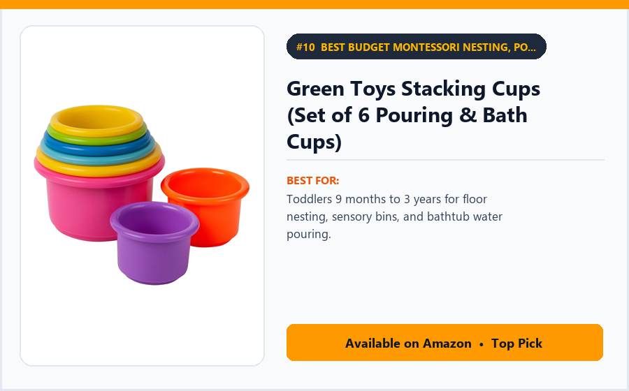 Green Toys Stacking Cups (Set of 6 Pouring & Bath Cups) - Best Budget Montessori Nesting, Pouring & Bath Cups Under $12 (best Montessori toys for toddlers)