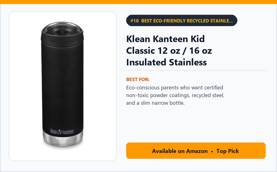 Klean Kanteen Kid Classic 12 oz / 16 oz Insulated Stainless Bottle (w/ Sport or Twist Cap) - Best Eco-Friendly Recycled Stainless Kids' Bottle Under $25 (best kids water bottles for school)