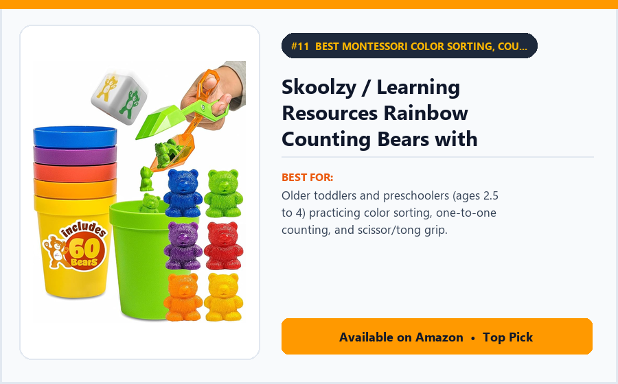 Skoolzy / Learning Resources Rainbow Counting Bears with Matching Cups & Tongs - Best Montessori Color Sorting, Counting & Tongs Transfer Kit Under $25 (best Montessori toys for toddlers)